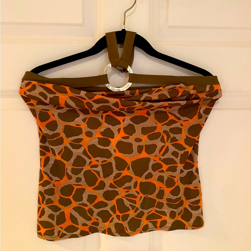 Victoria’s Secret S brown orange, print style halter tank  buckle strap spandex